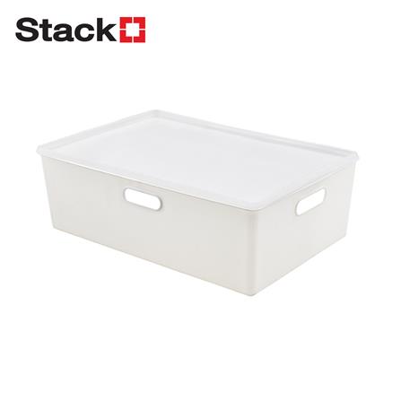 กล่องเก็บของมีฝา STACKO BT30-2 26.3x38.6x12 ซม. สีขาว