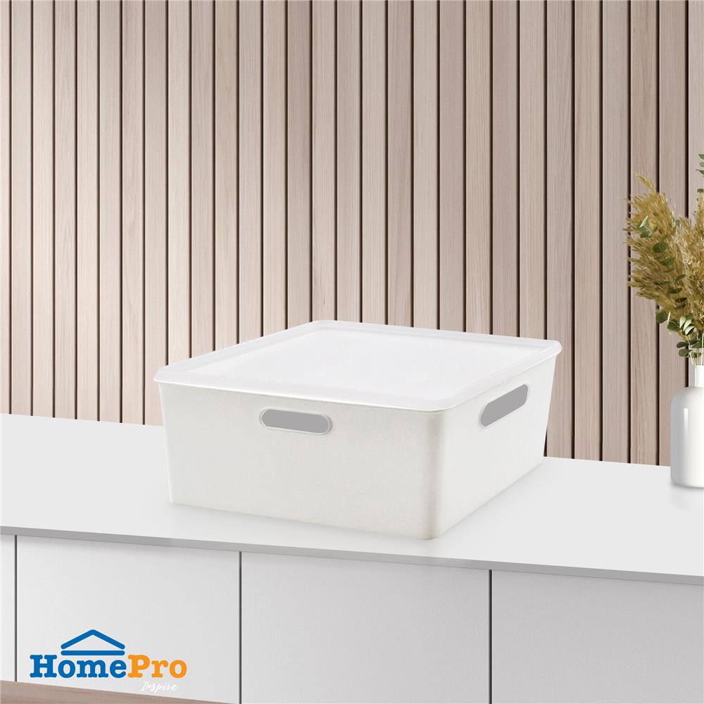 กล่องเก็บของมีฝา STACKO BT10-2 19.1x26.4x12 ซม. สีขาว