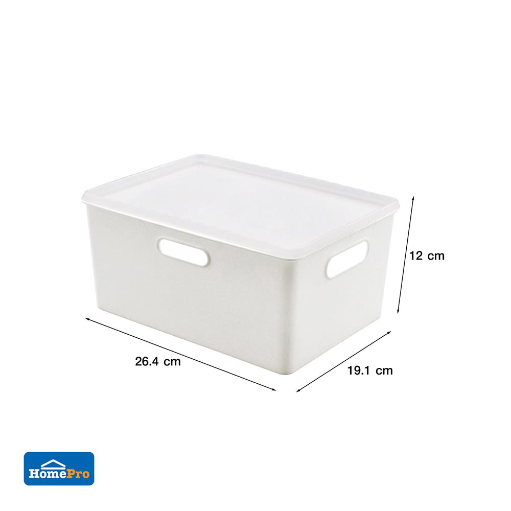 กล่องเก็บของมีฝา STACKO BT10-2 19.1x26.4x12 ซม. สีขาว