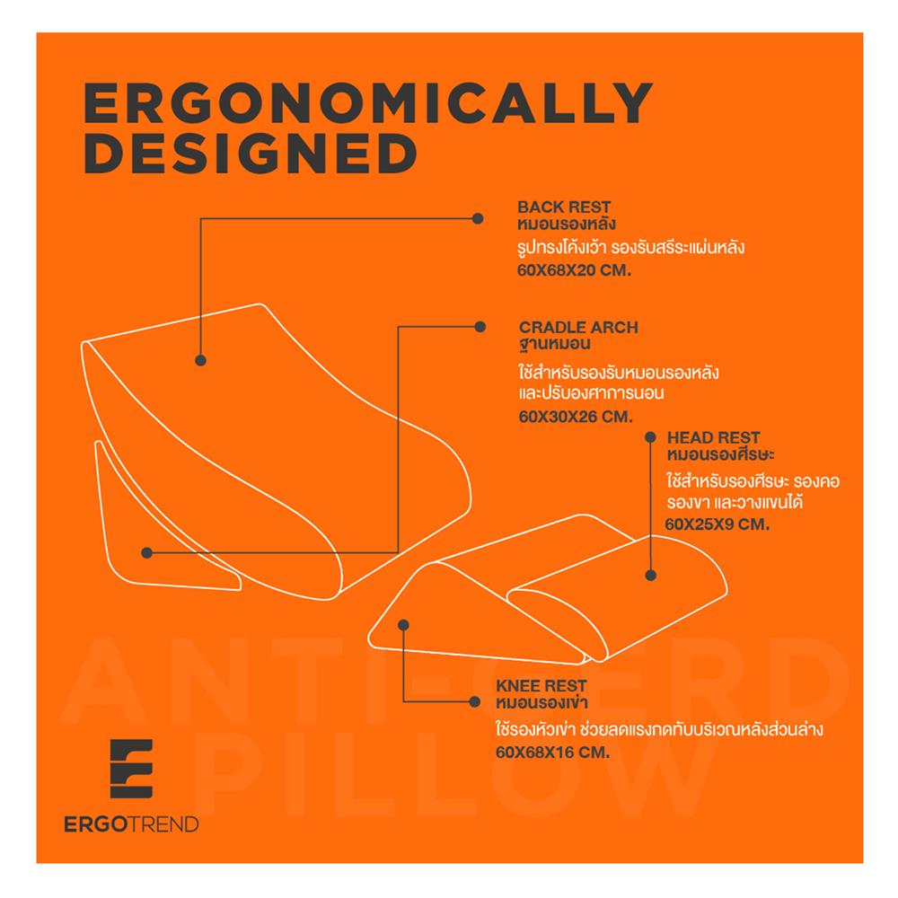หมอนสุขภาพ เมมโมรี่โฟม ERGOTREND ANTI GERD 60x68x20 ซม. สีขาว