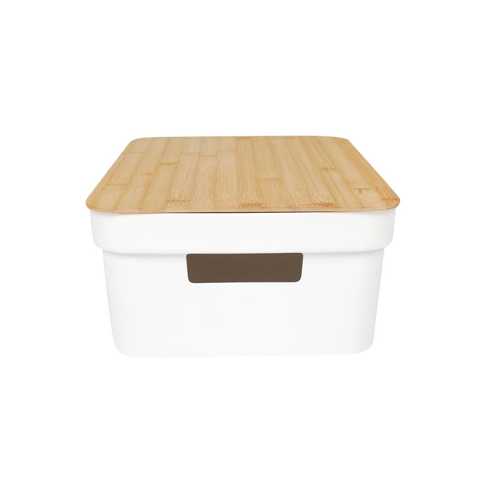 กล่องฝาไม้ 8.5 ลิตร STACKO HOMEY 35x26x14 ซม. สีขาว