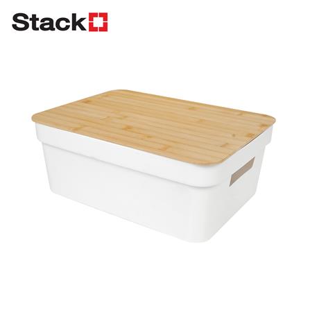 กล่องฝาไม้ 8.5 ลิตร STACKO HOMEY 35x26x14 ซม. สีขาว