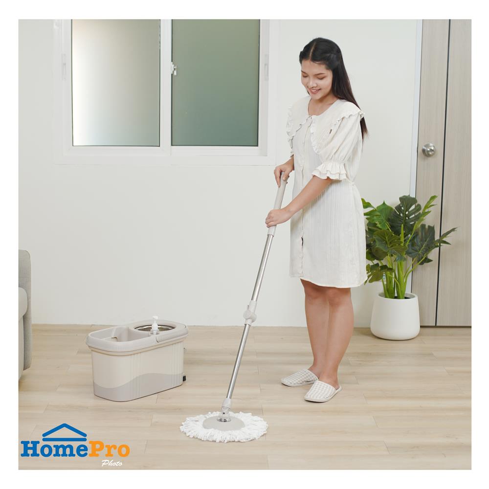 ชุดอุปกรณ์ถังปั่นขาเหยียบพร้อมไม้ม็อบ ACCO META สีเบจ