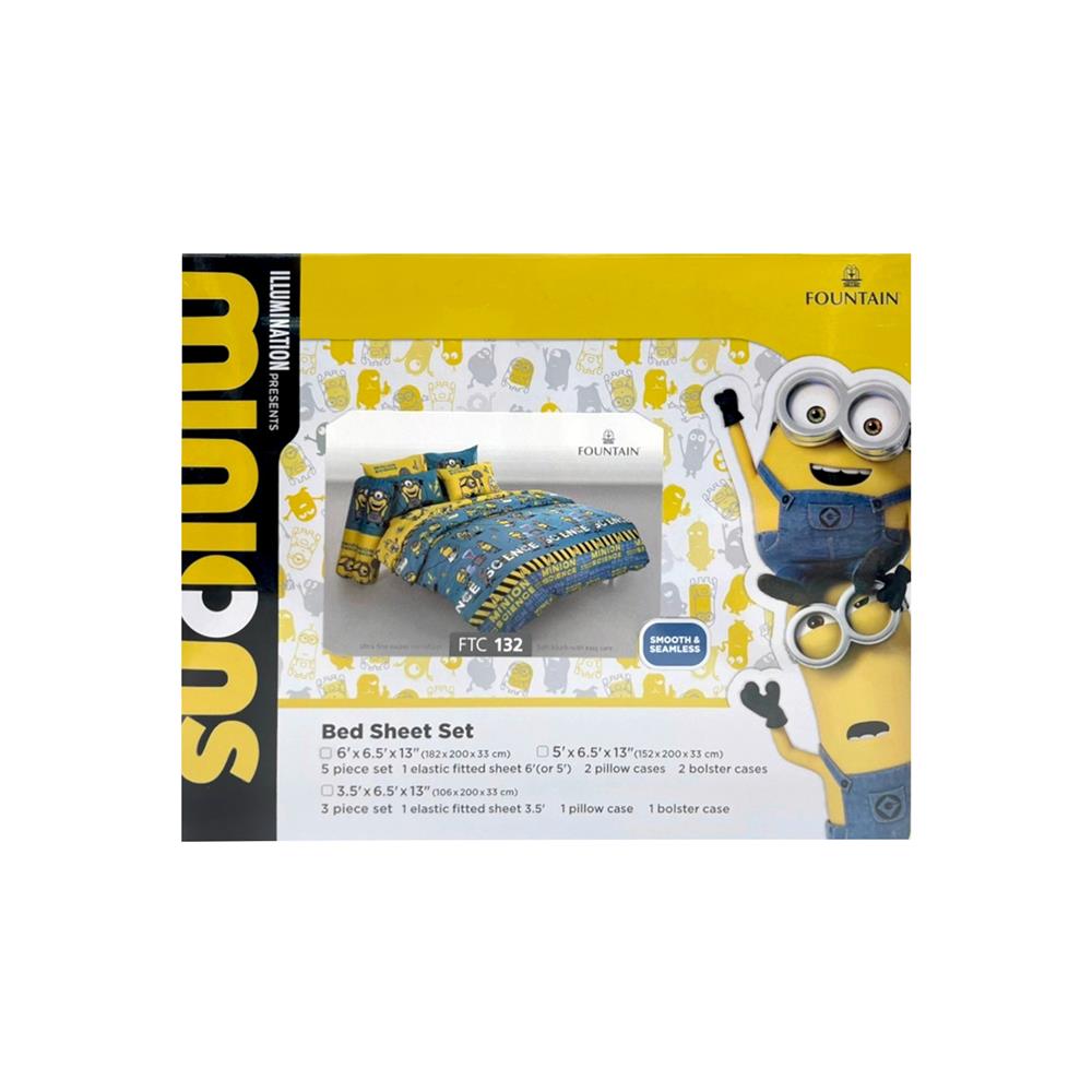ชุดผ้าปูที่นอน 6 ฟุต 5 ชิ้น FOUNTAIN MINIONS 70106-FTC132