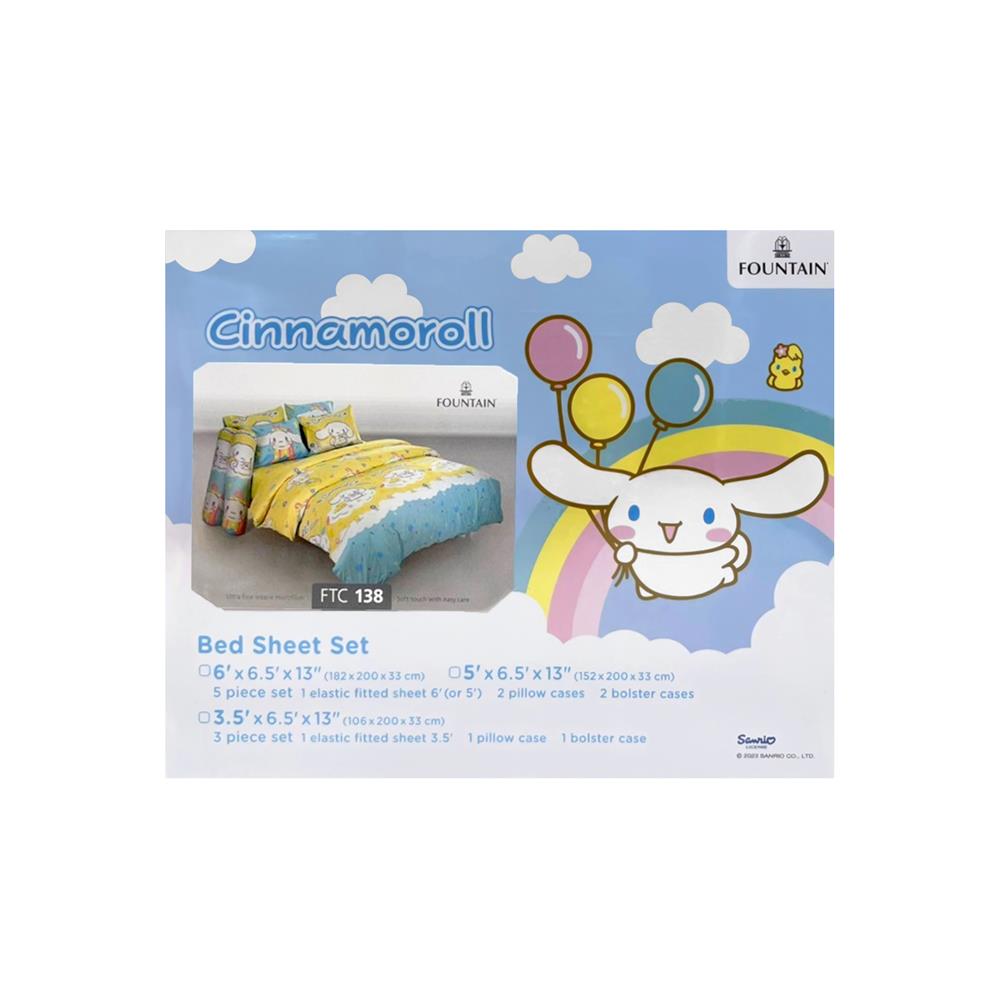 ชุดผ้าปูที่นอน 6 ฟุต 5 ชิ้น FOUNTAIN CINNAMOROLL 70106-FTC138