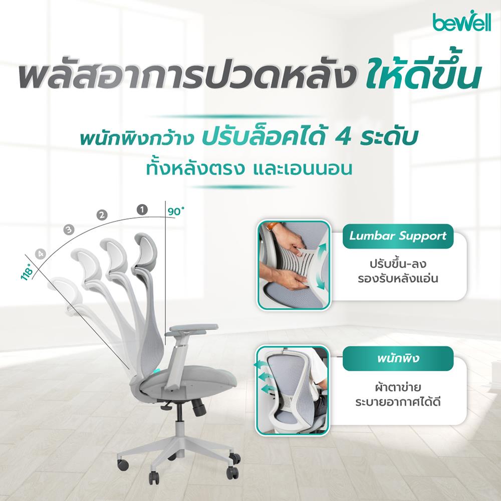 เก้าอี้สุขภาพ BEWELL FOSTER PLUS สีเทา