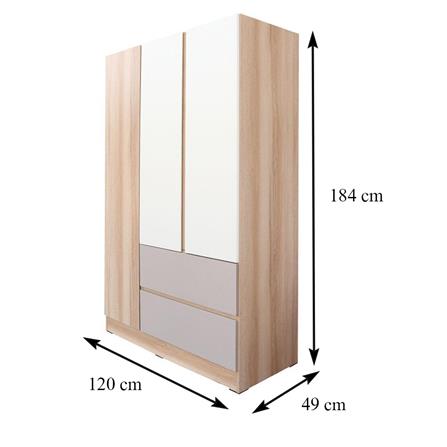 ตู้เสื้อผ้า 3 บานเปิด FURDINI FINE 120 ซม. สีลายไม้/ครีมผ้า/ขาวผ้า_4