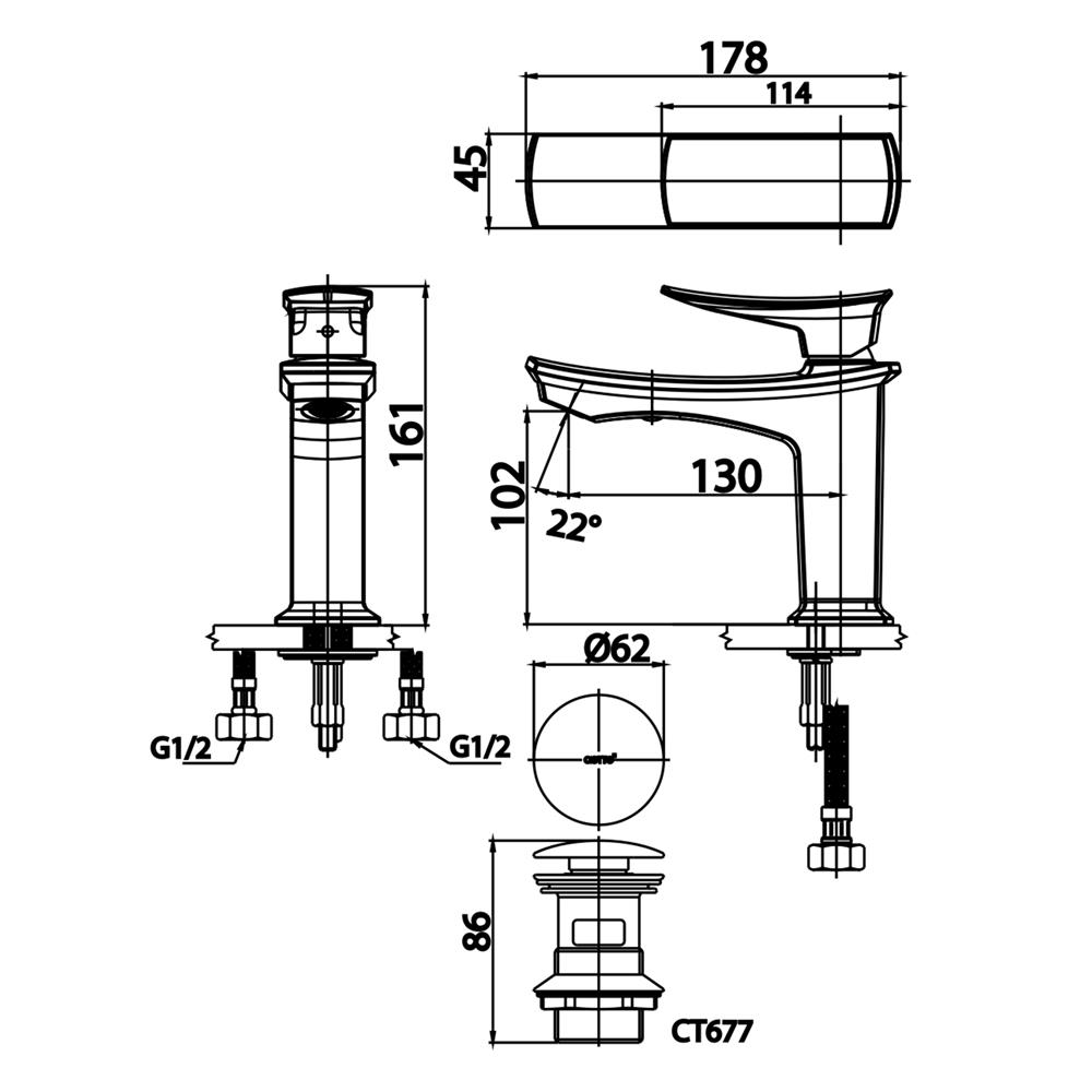 ก๊อกอ่างล้างหน้าผสม COTTO CT2251A สีโครม