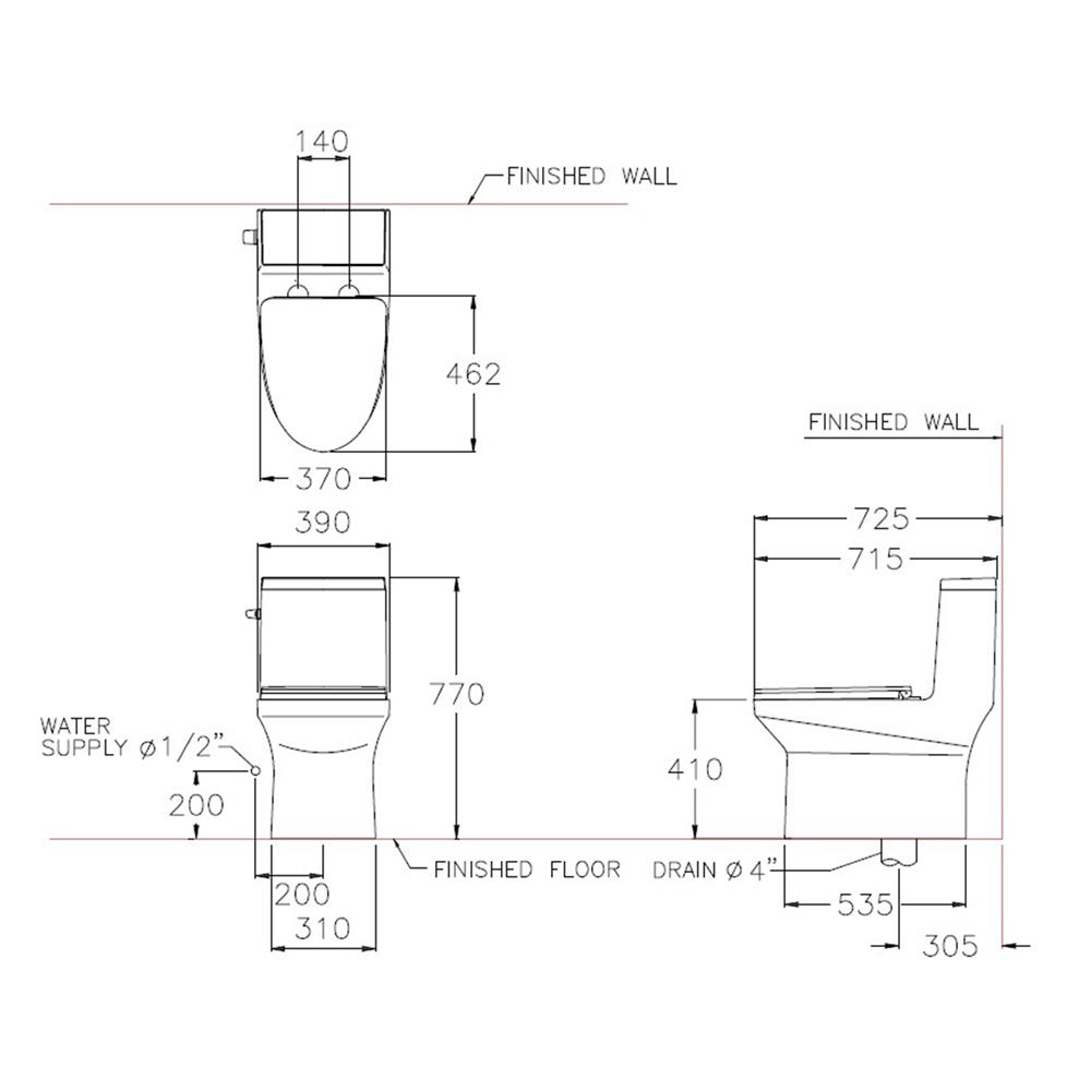 สุขภัณฑ์ 1 ชิ้น COTTO C11010 4.8 ลิตร สีขาว