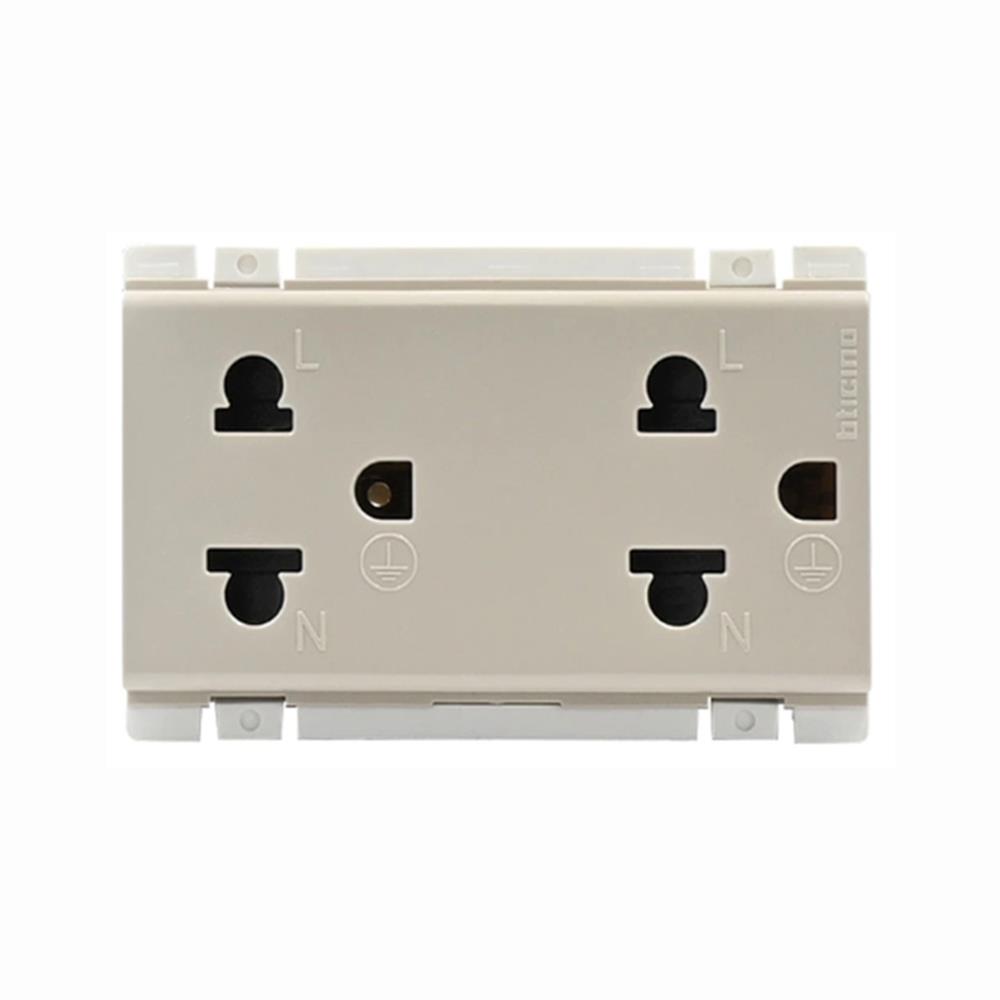 เต้ารับคู่ 3 ขา กลมแบน BTICINO BAMBOO AE2125DEH สีเบจ