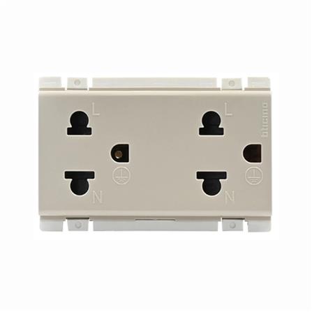 เต้ารับคู่ 3 ขา กลมแบน BTICINO BAMBOO AE2125DEH สีเบจ_0