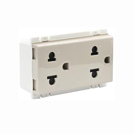 เต้ารับคู่ 3 ขา กลมแบน BTICINO BAMBOO AE2125DEH สีเบจ_1