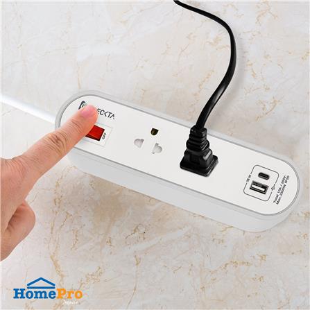 รางปลั๊กไฟ 2 ช่อง 1 สวิตช์ 1 USB 1 TYPE-C ELECKTA ETC3146-3GY 3 ม. สีขาว/เทา_3