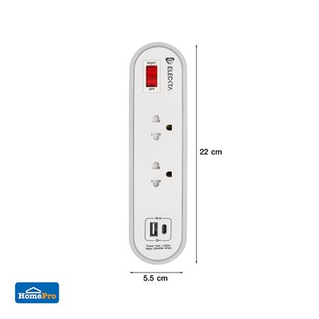 รางปลั๊กไฟ 2 ช่อง 1 สวิตช์ 1 USB 1 TYPE-C ELECKTA ETC3146-3GY 3 ม. สีขาว/เทา_5