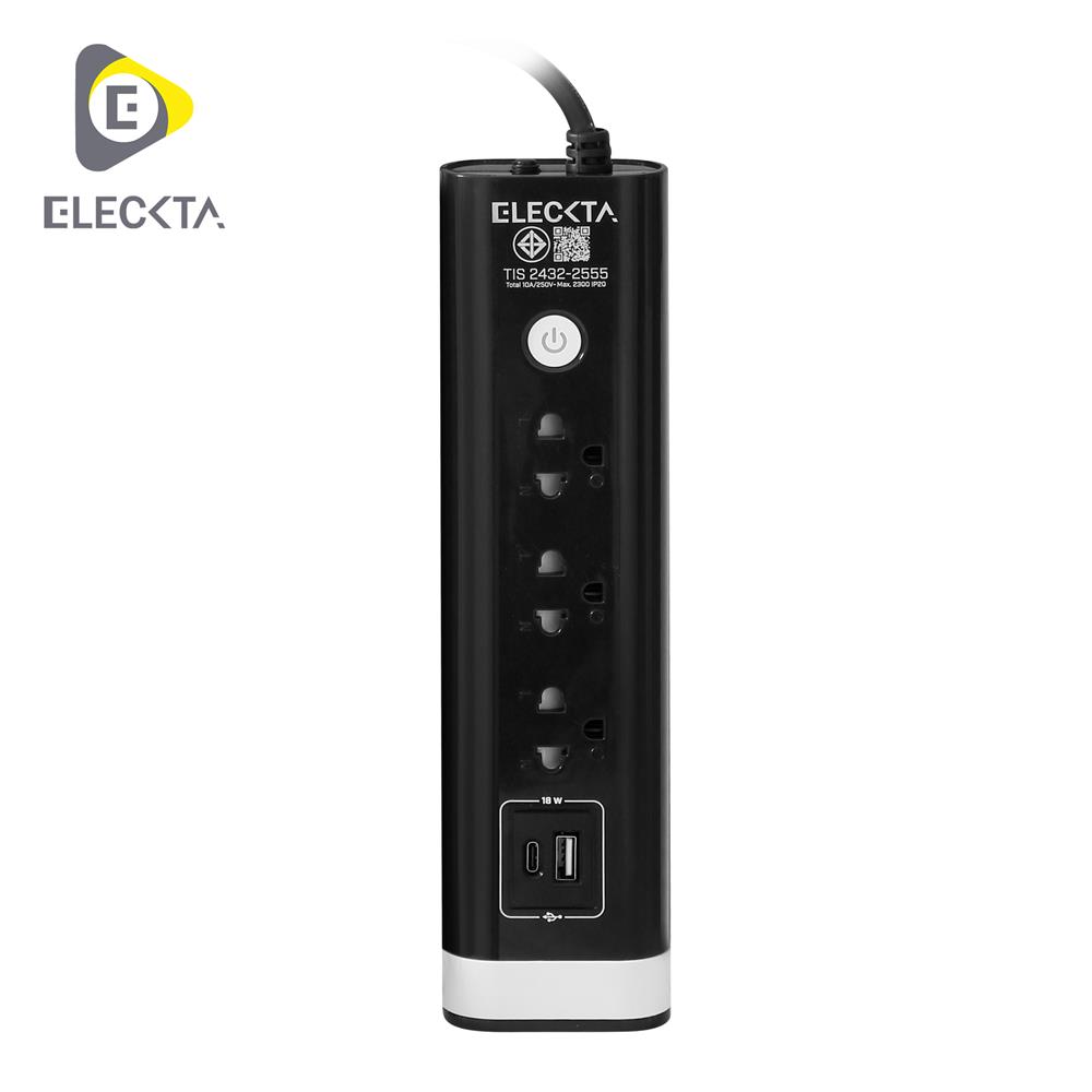 รางปลั๊กไฟ 3 ช่อง 1 สวิตซ์ 1 USB 1 TYPE-C ELECKTA 3 ม. สีดำ_1