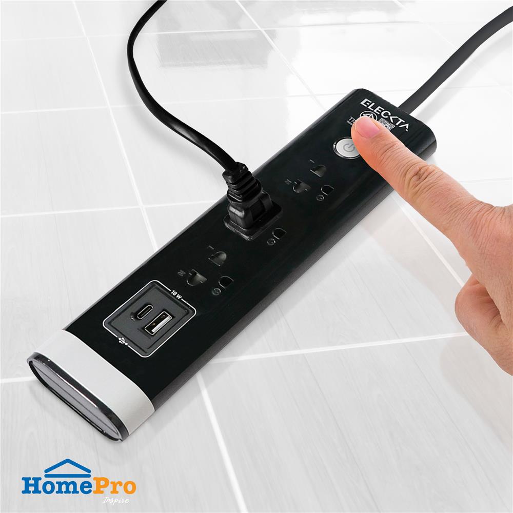 รางปลั๊กไฟ 3 ช่อง 1 สวิตซ์ 1 USB 1 TYPE-C ELECKTA 3 ม. สีดำ