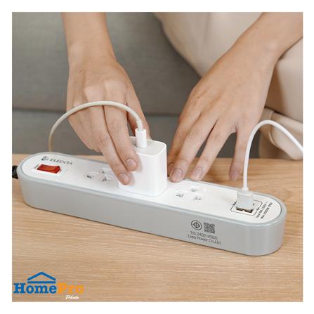 รางปลั๊กไฟ 3 ช่อง 1 สวิตช์ 1 USB 1 TYPE-C ELECKTA ETC4156-3GY 3 ม. สีขาว/เทา_5