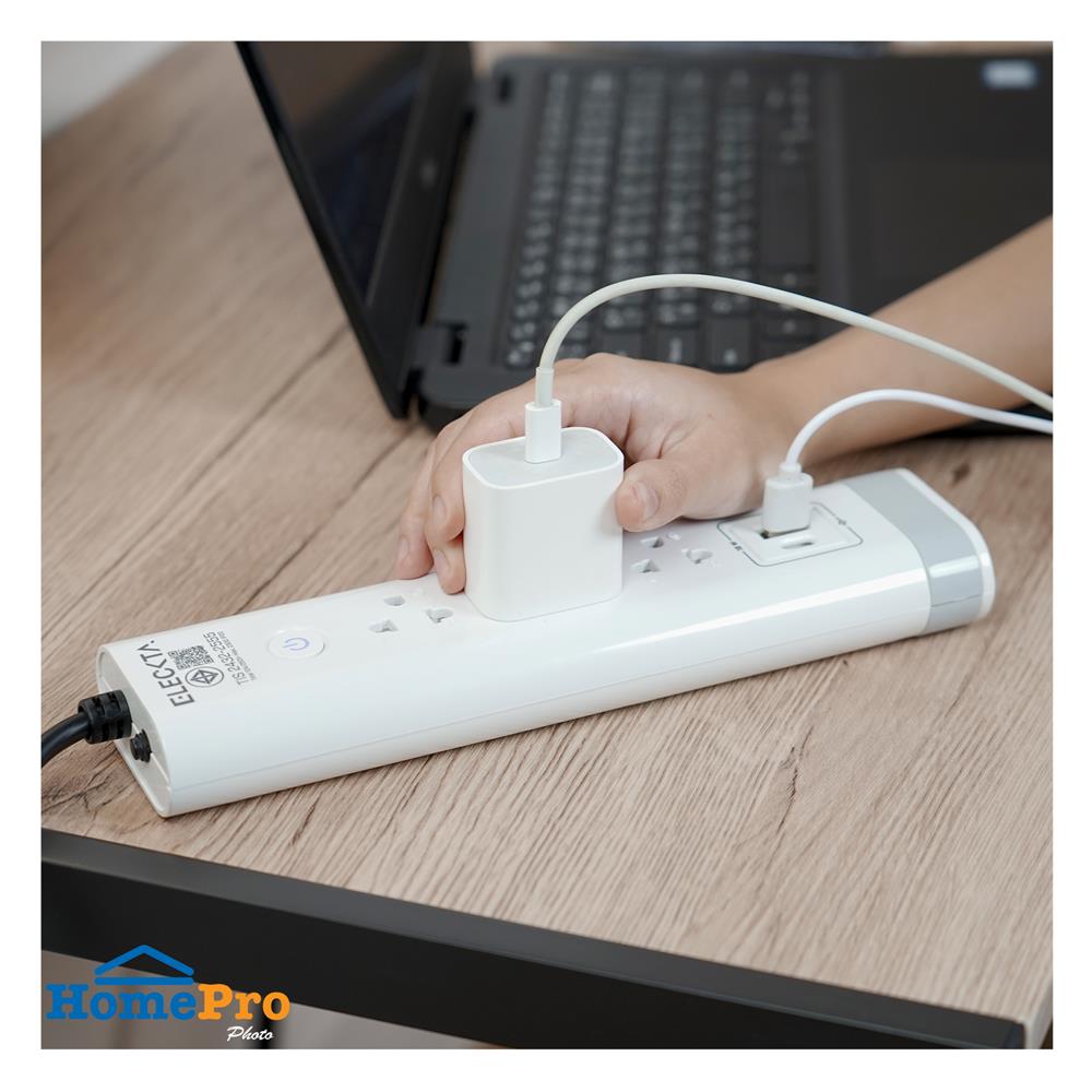 รางปลั๊กไฟ 3 ช่อง 1 สวิตช์ 1 USB 1 TYPE-C ELECKTA 3 ม. สีขาว