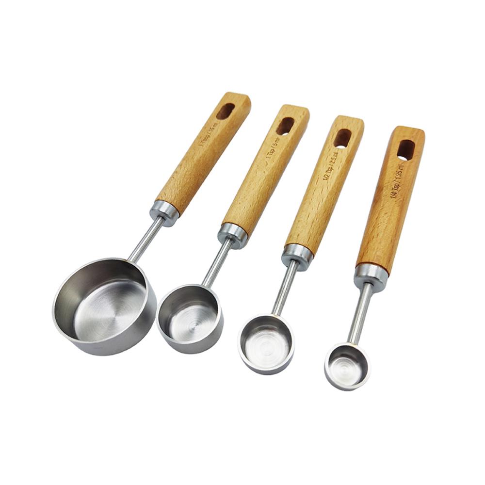 ชุดช้อนตวงสเตนเลส COOK CHARMY CYAN 4 ชิ้น ด้ามไม้