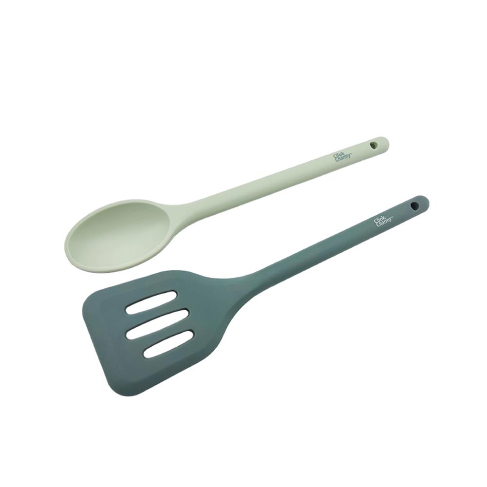 ตะหลิวมีร่องและช้อนซิลิโคน COOK CHARMY CYAN 2 ชิ้น
