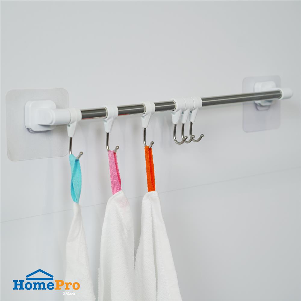 ราวแขวนติดเทปกาว 42.3 ซม. พร้อมขอแขวน 6 ชิ้น PLIM 5460 สีขาว