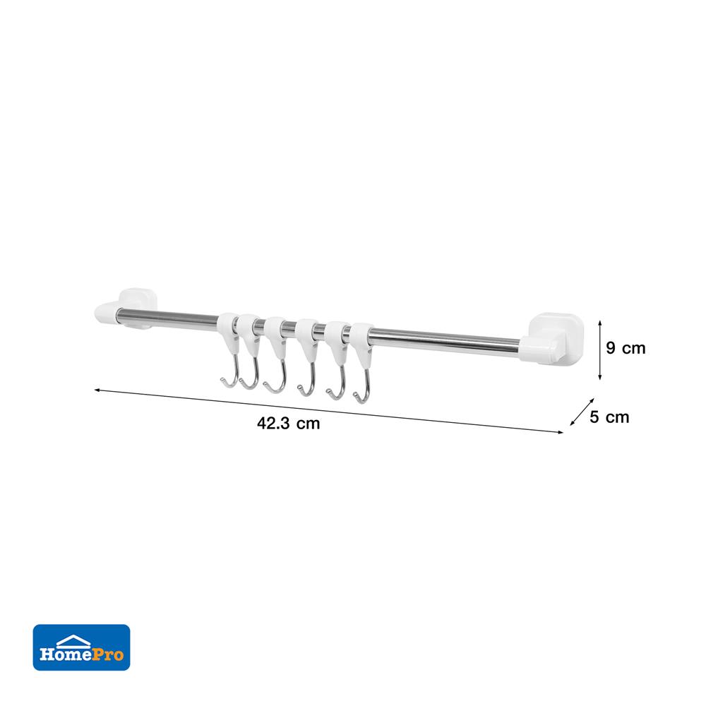 ราวแขวนติดเทปกาว 42.3 ซม. พร้อมขอแขวน 6 ชิ้น PLIM 5460 สีขาว