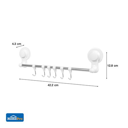 ราวแขวนสุญญากาศ 42.2 ซม. พร้อมขอแขวน 6 ชิ้น PLIM SL5070 สีขาว_4