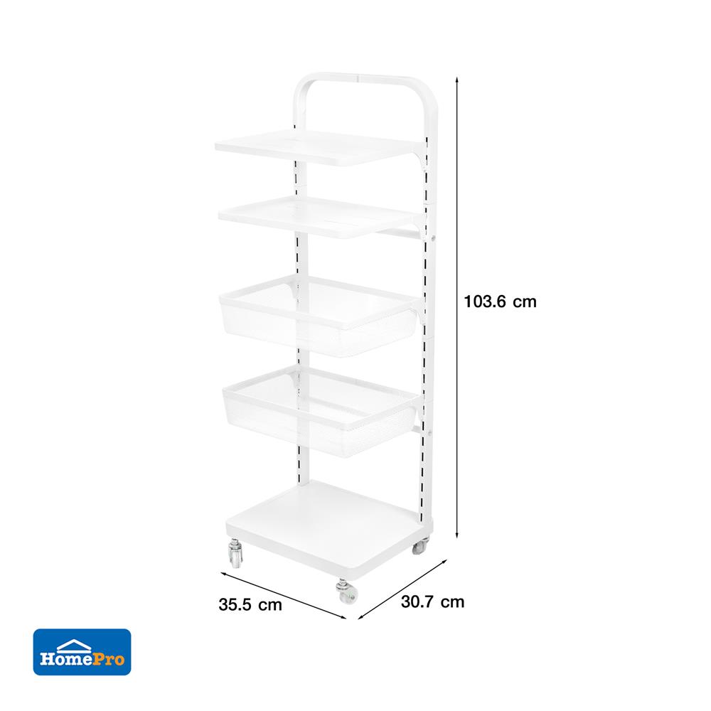 ชั้นวาง 5 ชั้น มีล้อ STACKO BRISK 35.5x30.7x103 ซม. สีขาว