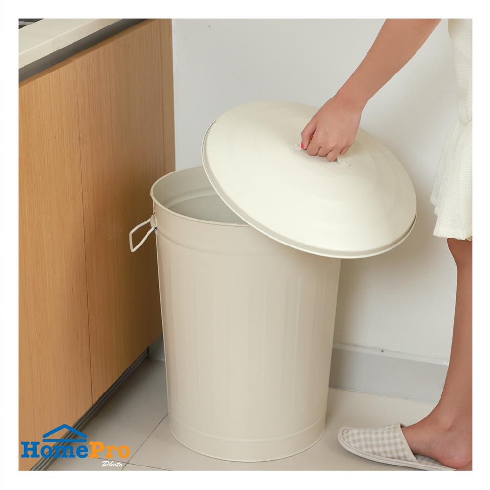 ถังขยะกลมฝาเปิด-ปิด ACCO META 48 ลิตร สีครีม