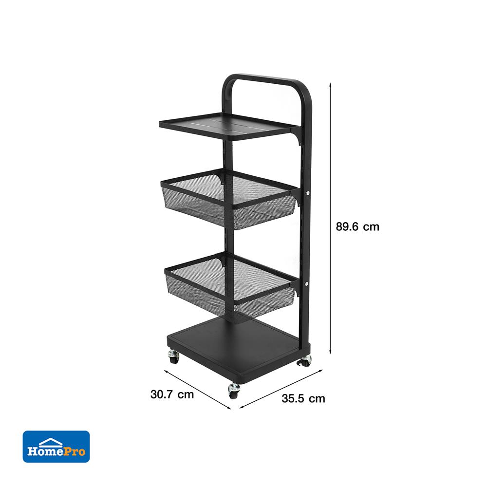ชั้นวาง 4 ชั้น มีล้อ STACKO BRISK 35.5x30.7x89.6 ซม. สีดำ