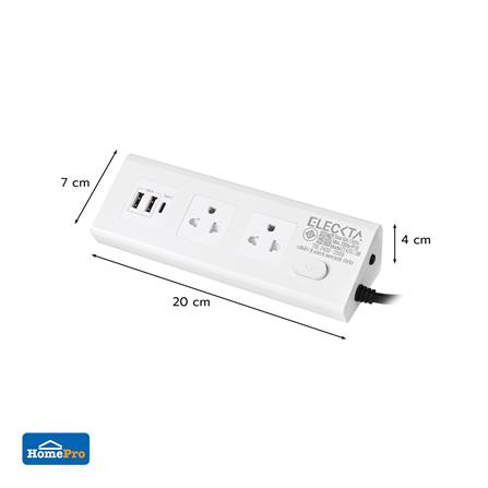 รางปลั๊กไฟ 2 ช่อง 1 สวิตช์ 2 USB 1 Type-C ELECKTA ET431C 3 ม. สีขาว_9