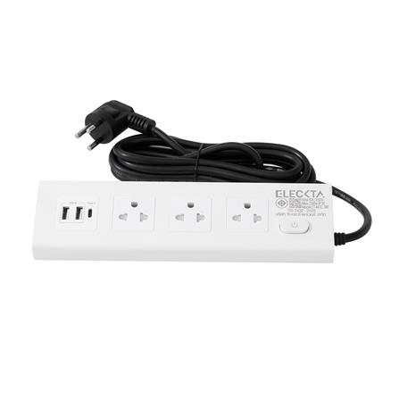รางปลั๊กไฟ 3 ช่อง 1 สวิตช์ 2 USB 1 Type-C ELECKTA ET441C-3M 3 ม. สีขาว_2