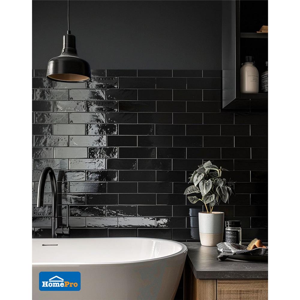 กระเบื้องผนัง 10x30 ซม. TARA กลอสซี่ แบล็ค A 0.99 ตร.ม.