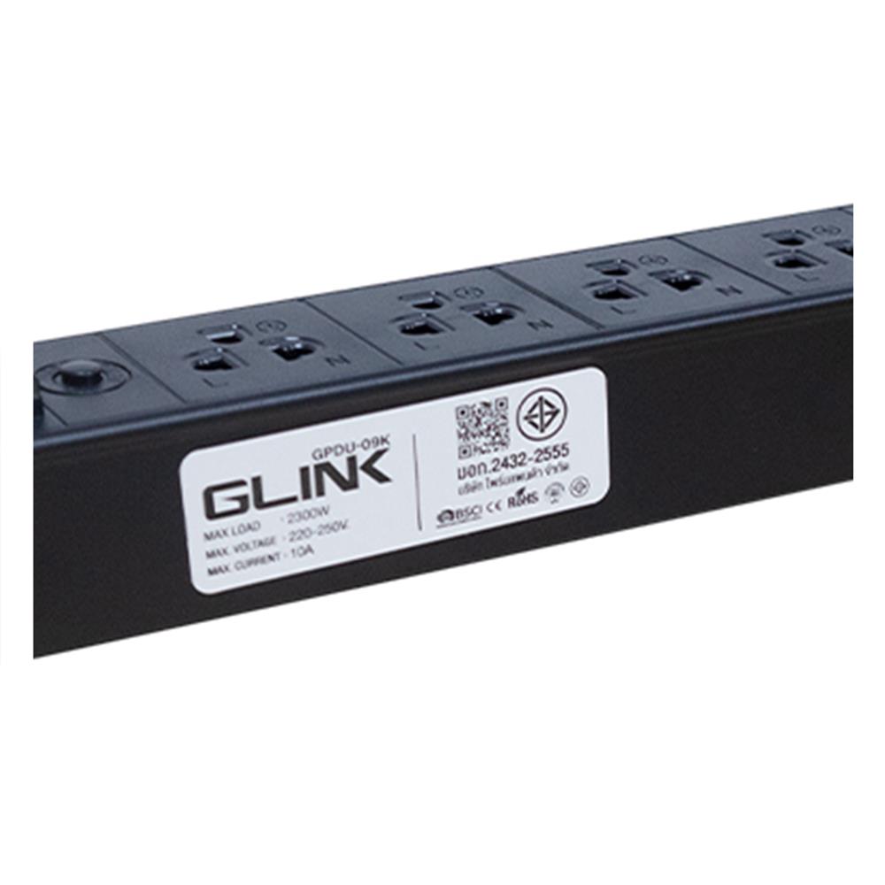 รางปลั๊กไฟตู้ RACK 8 ช่อง 1 สวิตซ์ GLINK GPDU-09K 2 ม.