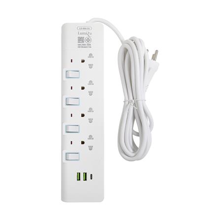 รางปลั๊กไฟ 4 ช่อง 4 สวิตช์ 2 USB 1 TYPE C LUMIRA LS-804-2U 3 ม._1