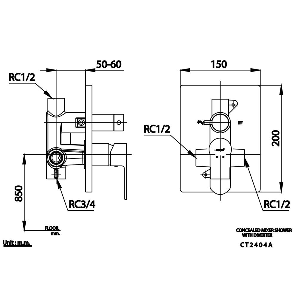 วาล์วฝังกำแพงผสม COTTO CT2404A สีโครม