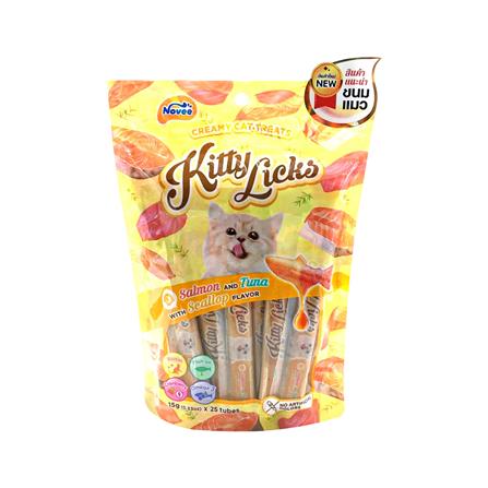 ขนมแมวเลีย NOVEE SALMON AND TUNA WITH SCALLOP FLAVOR 15 ก. แพ็ก 25 ชิ้น_0