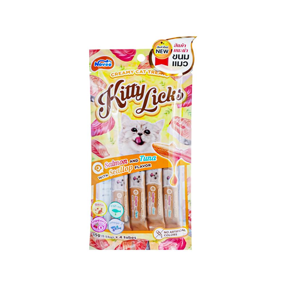 ขนมแมวเลีย NOVEE SALMON AND TUNA WITH SCALLOP FLAVOR 15 ก. แพ็ก 4 ชิ้น
