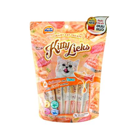 ขนมแมวเลีย NOVEE SALMON AND TUNA WITH CRAB FLAVOR 15 ก. แพ็ก 25 ชิ้น_0