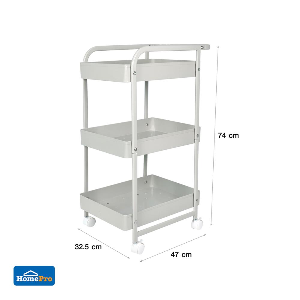 ชั้นวางของ 3 ชั้น มีล้อ STACKO META 32.5x47x74 ซม. สีเทา