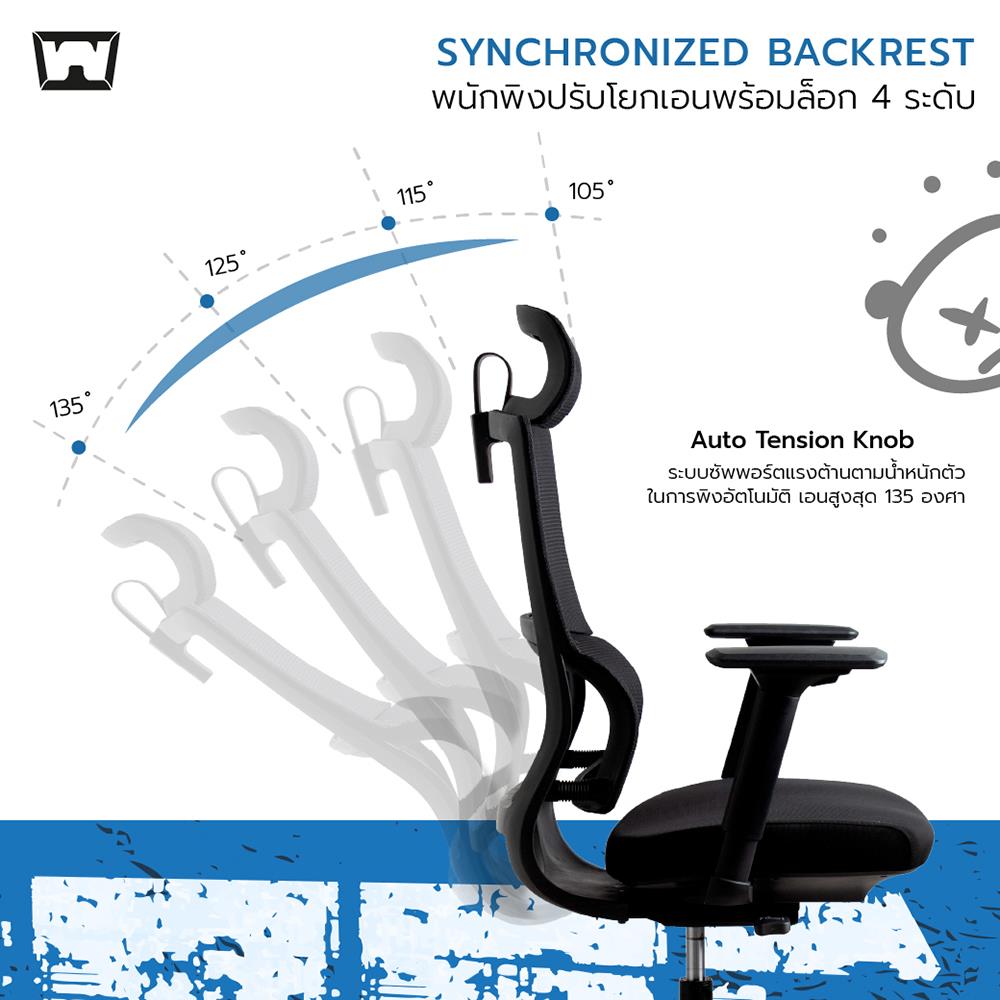 เก้าอี้สุขภาพ WORK STATION MODEL-T NYLON สีดำ