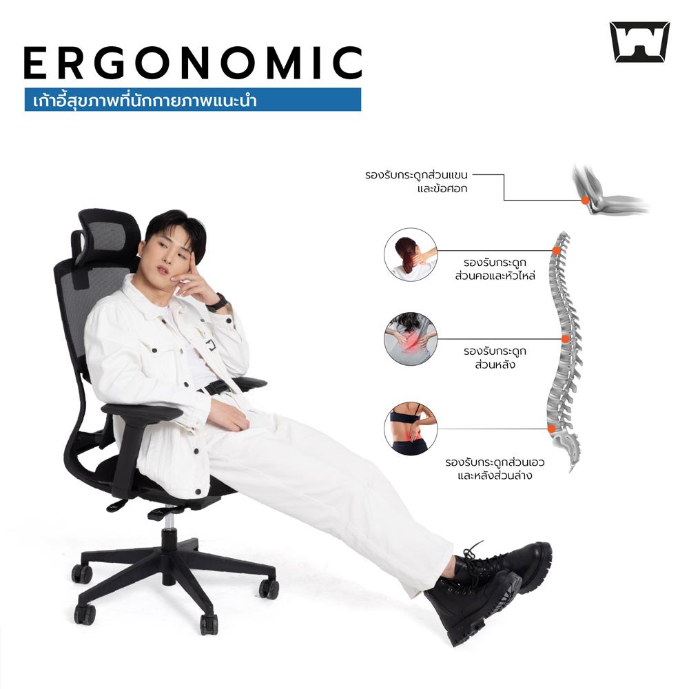 เก้าอี้สุขภาพ WORK STATION MODEL-T NYLON สีดำ