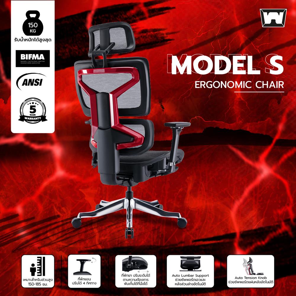 เก้าอี้สุขภาพ WORK STATION MODEL-S F018 สีดำ/แดง