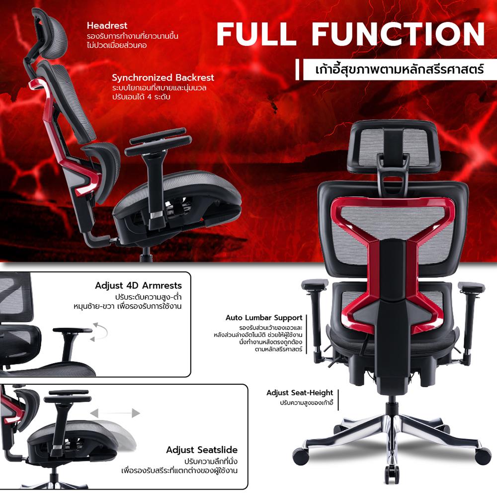 เก้าอี้สุขภาพ WORK STATION MODEL-S F018 สีดำ/แดง