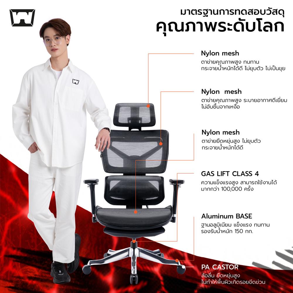 เก้าอี้สุขภาพ WORK STATION MODEL-S F018 สีดำ/แดง