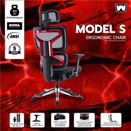 เก้าอี้สุขภาพ WORK STATION MODEL-S F018 สีดำ/แดง_2