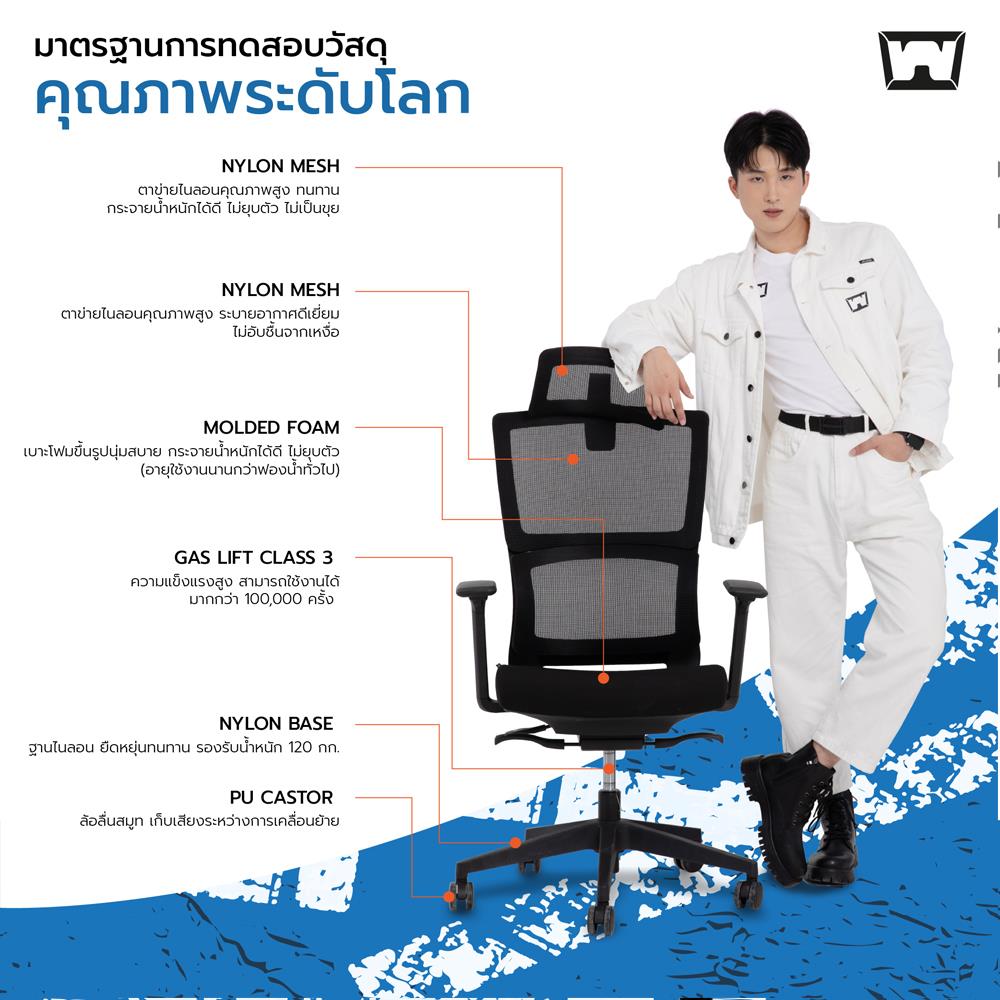 เก้าอี้สุขภาพ WORK STATION MODEL-T FOAM สีดำ/เทา