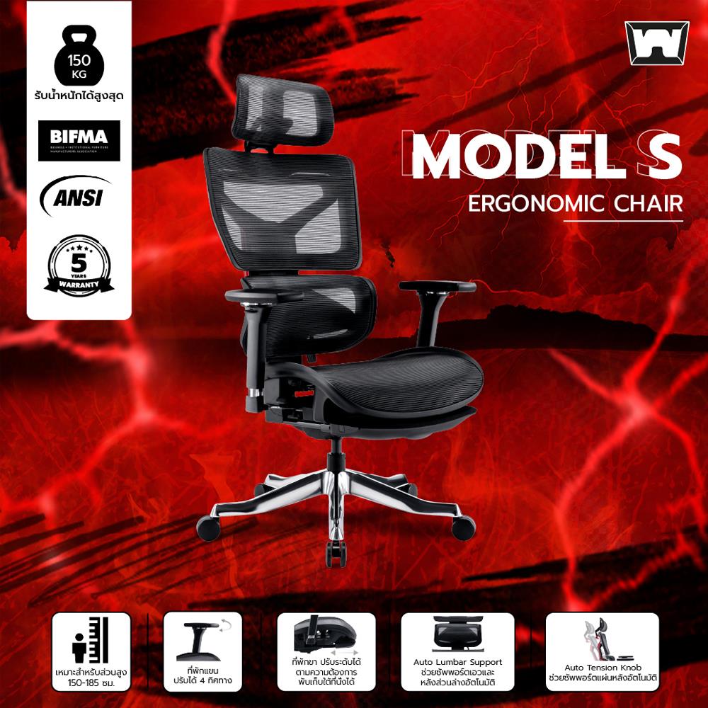 เก้าอี้สุขภาพ WORK STATION MODEL-S สีดำ/เงิน