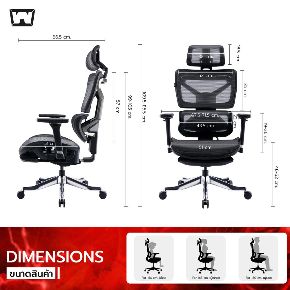 เก้าอี้สุขภาพ WORK STATION MODEL-S สีดำ/เงิน