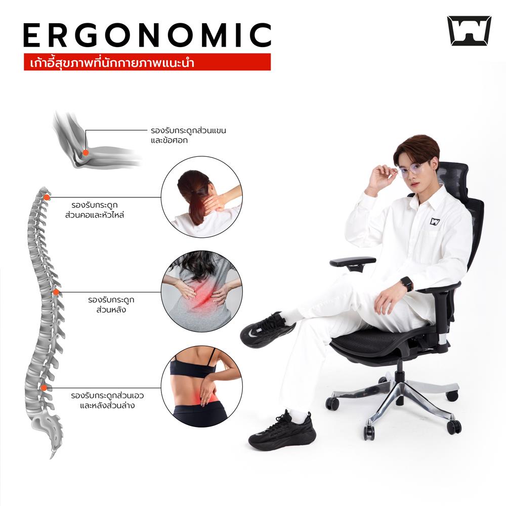 เก้าอี้สุขภาพ WORK STATION MODEL-S สีดำ/เงิน